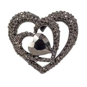 Heart in Heart Hematite Crystal Heart Pin