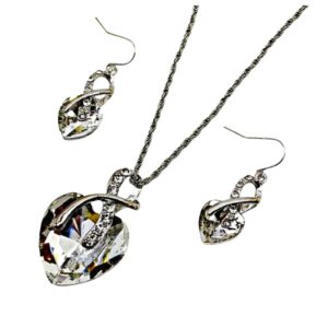 LARGE CLEAR CRYSTAL HEART PENDANT AND EARRING SET