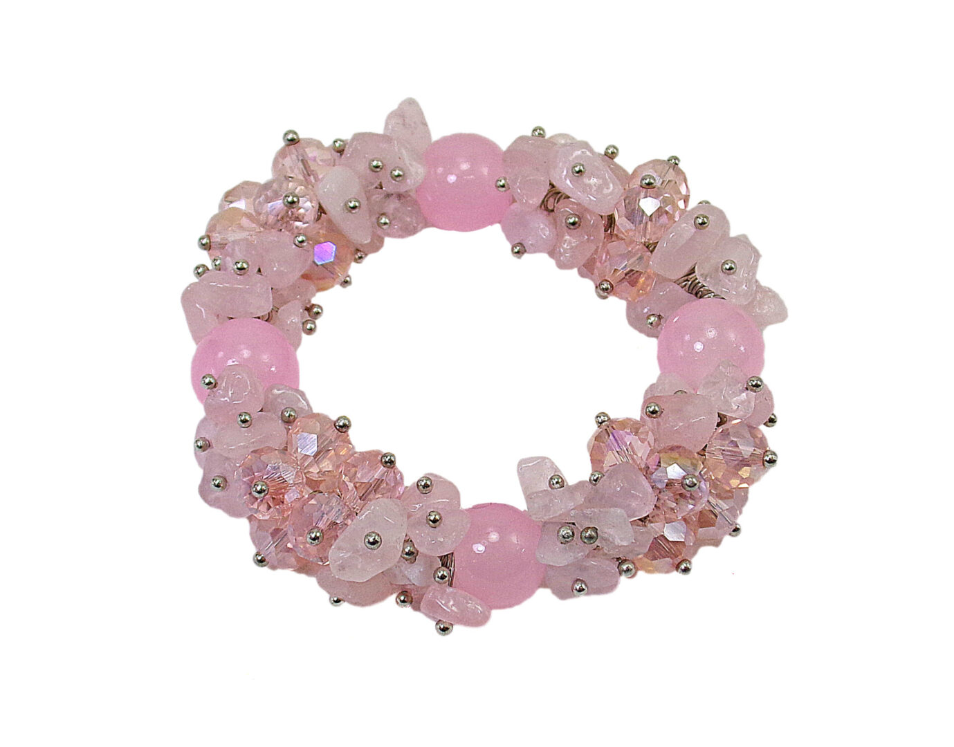 Elastic Printed Glass Beads Bracelet, Pink