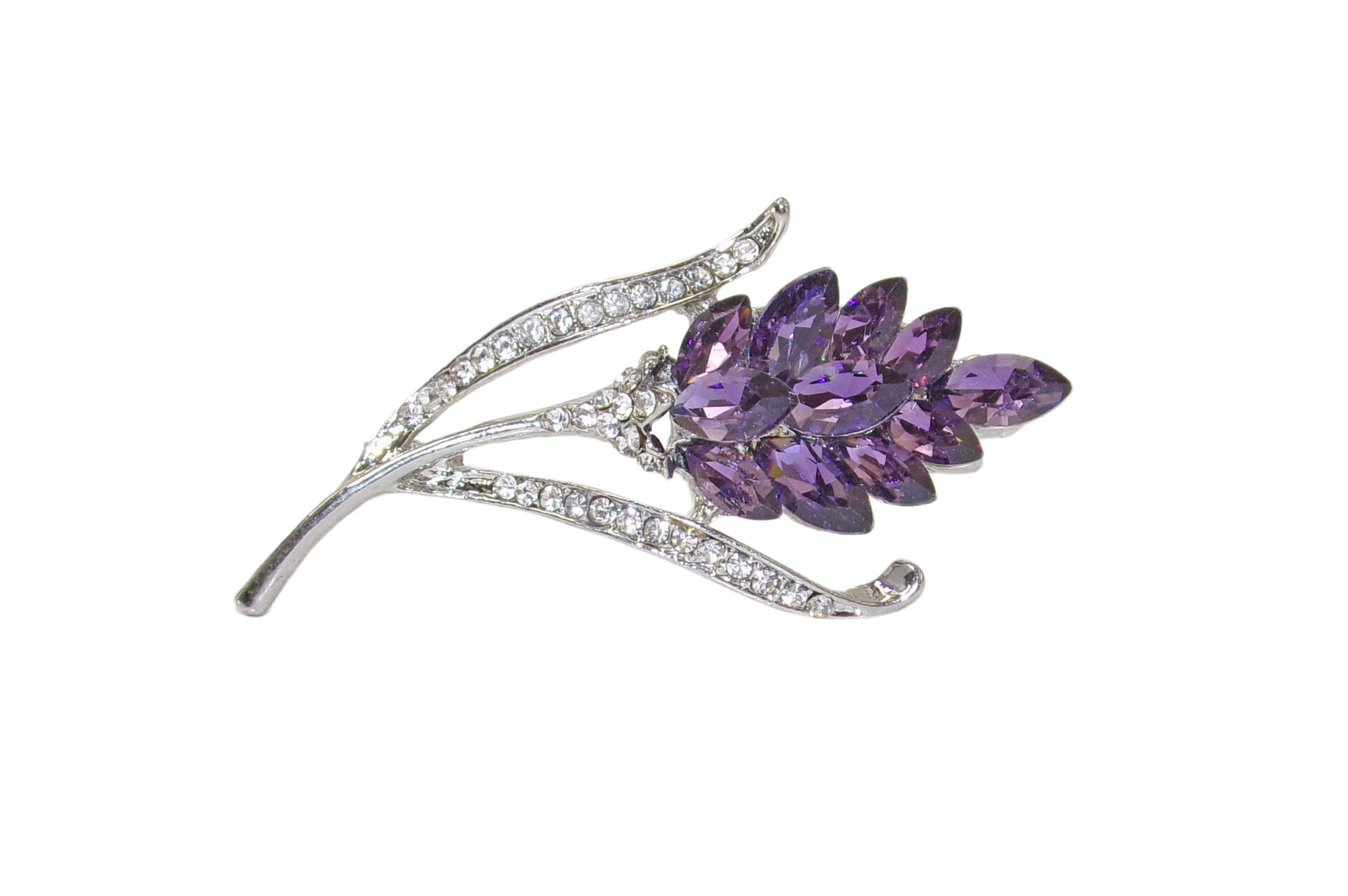 Purple Crystal Flower Pin With Rhinestones