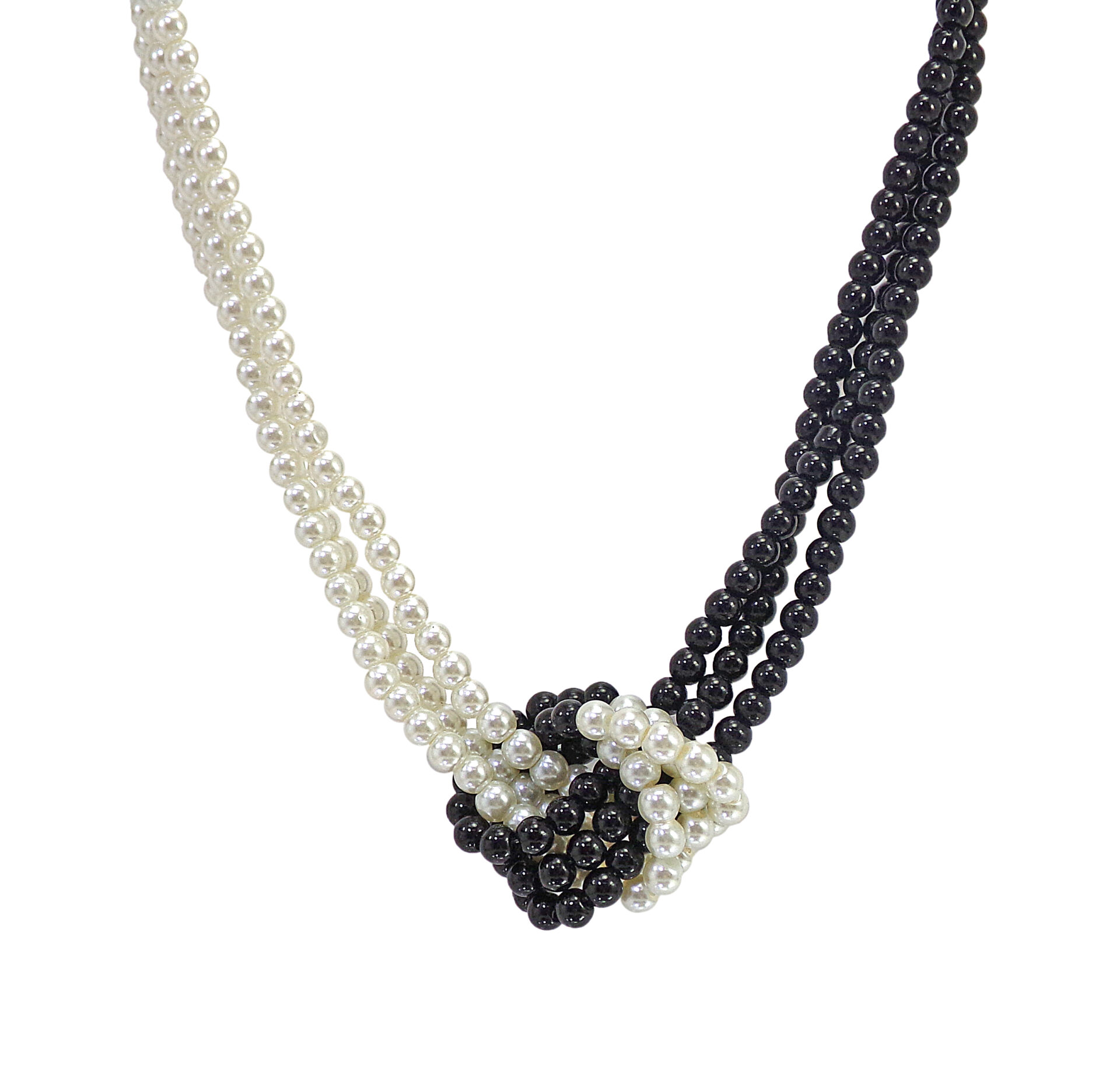 A black and white chunky pearl necklace