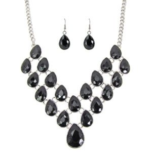 Black Crystal Statement Necklace and Earring Set