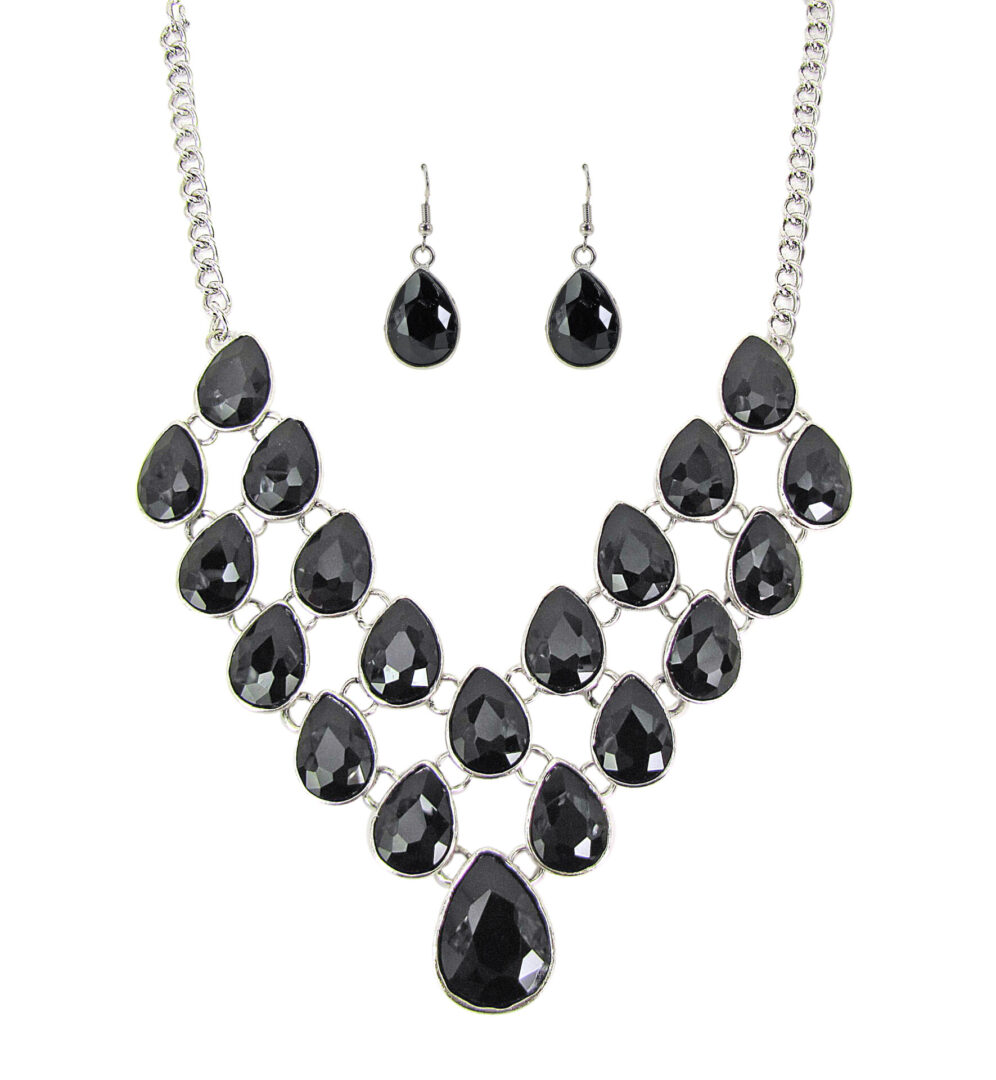 Black Crystal Statement Necklace and Earring Set