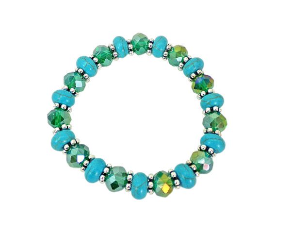 Turquoise Stone and Green Glass Beaded Bracelet