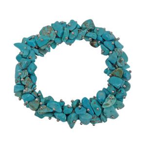 Turquoise and Silver Grass Beaded Stretch Bracelet