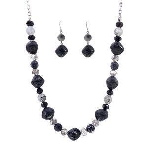 Black & Gray Beaded Necklace And Earring Set