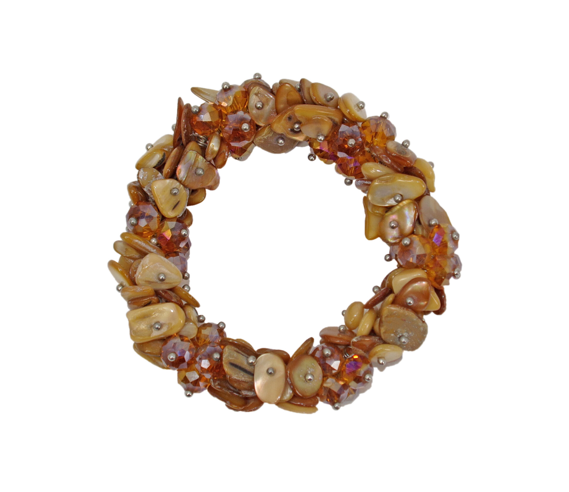 Brown Shell and Glass Beaded Stretch Bracelet