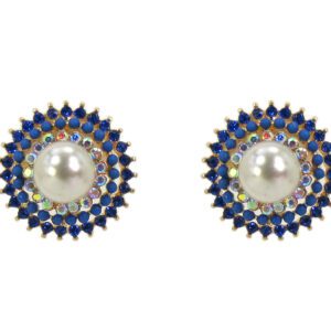 White Pearl and Blue Crystal Studded Earrings