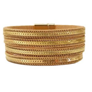 Multi Layer Wide Gold Color Chain Wrap Bracelet With Hooks