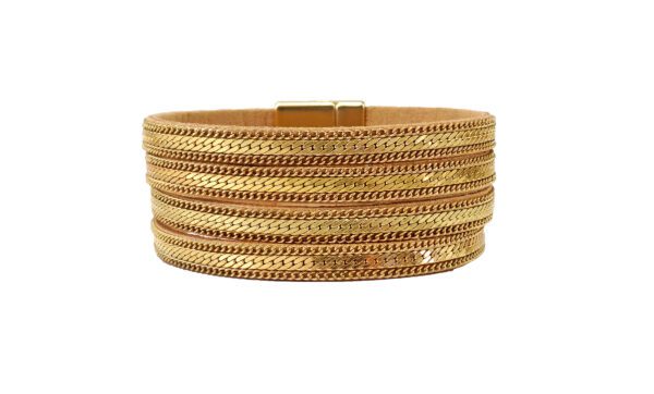 Multi Layer Wide Gold Color Chain Wrap Bracelet With Hooks