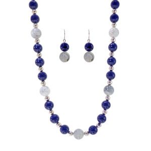 Blue and Gray Beaded Necklace Set