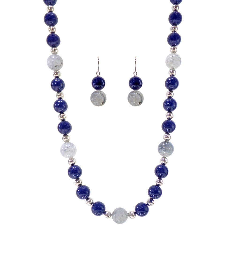 Blue and Gray Beaded Necklace Set