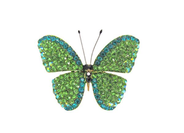Sparkling Green and Blue Crystal Butterfly Pin