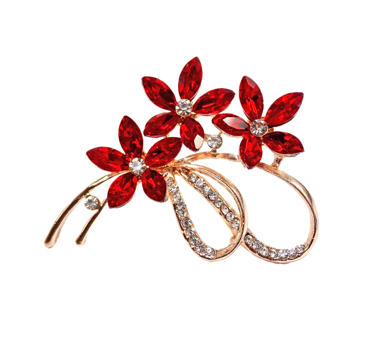 Red Color Stone Crystal Ring Pin in Gold