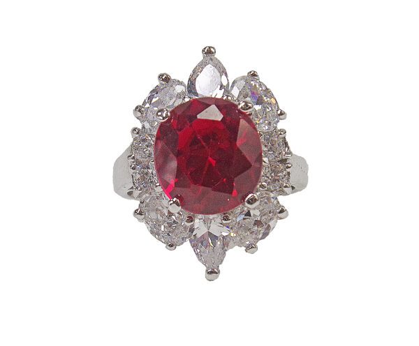Red Oval Cubic Crystal Zirconia Stone Ring