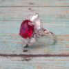 RED OVAL CUBIC ZIRCONIA STONE RING - Image 4