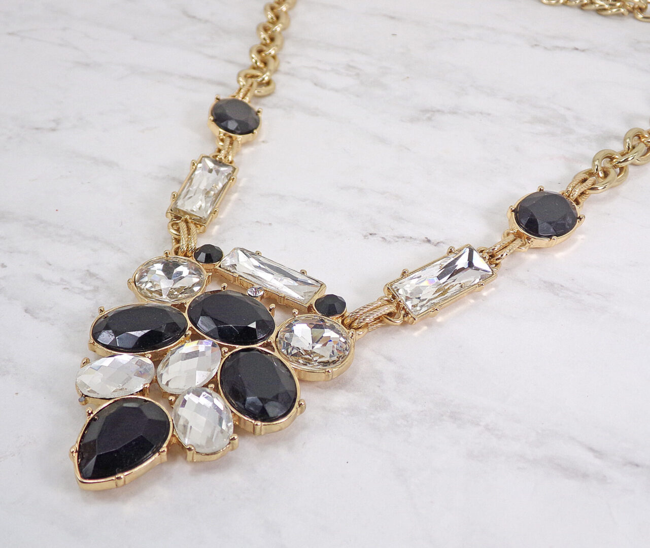 BLACK & CLEAR CRYSTAL STATEMENT NECKLACE - Calisa Designs