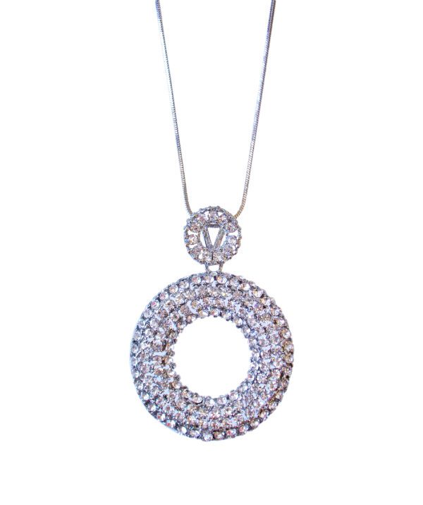 Large Round Clear Crystal Pendant Necklace