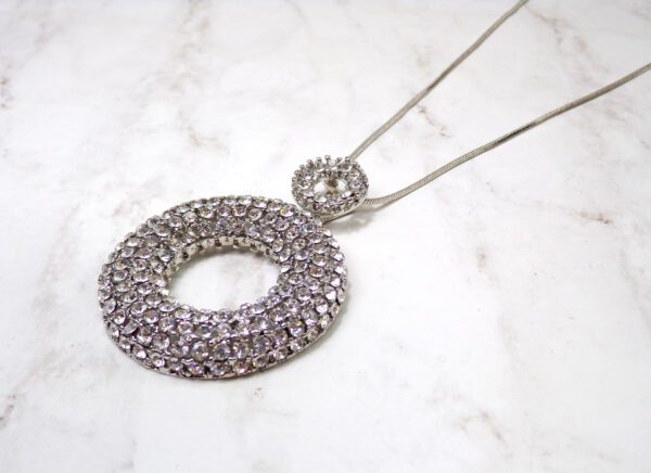 Large Round Clear Crystals Pendant Necklace Side Rotated
