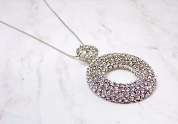 Large Round Clear Crystals Pendant Necklace Side