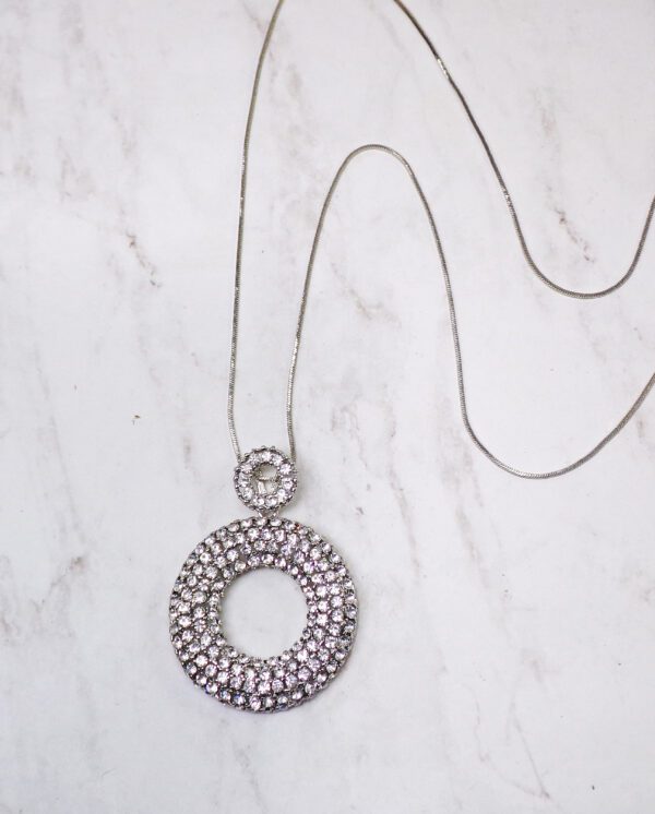 Large Round Clear Crystals Pendant Necklace With Chain