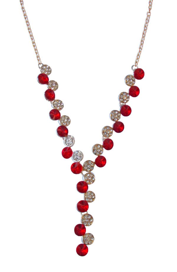 Red and Rhinestones Studded Necklace With Gold Chain Two