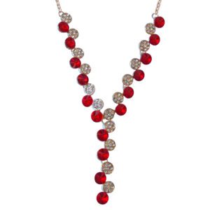 Red and Rhinestones Studded Necklace With Gold Chain