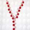 Red and White Crystal Y Shaped Necklace