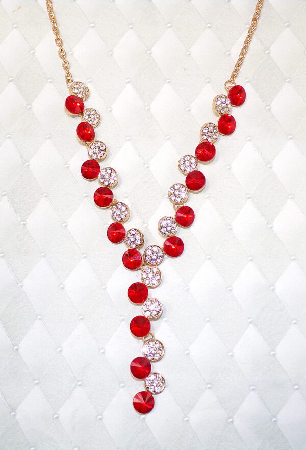 Red and White Crystal Y Shaped Necklace