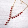 Red and White Crystal Y Shaped Necklace Side