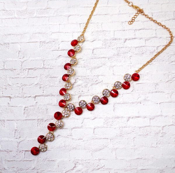 Red and White Crystal Y Shaped Necklace Side