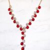 Red and White Crystals Necklace With Chain Six