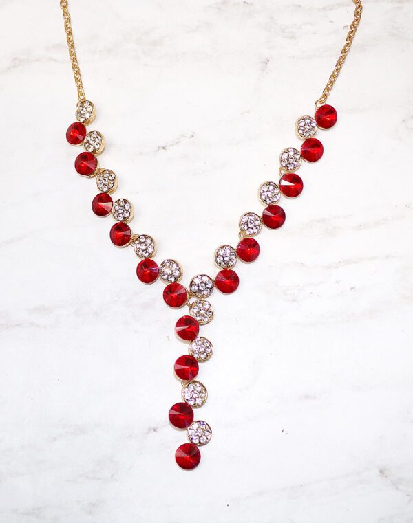 Red and White Crystals Necklace With Chain Six