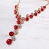 Red and White Crystal Y Shaped Necklace Side Close Up
