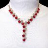 Dramatic Red Crystal Y Necklace With Rhinestones