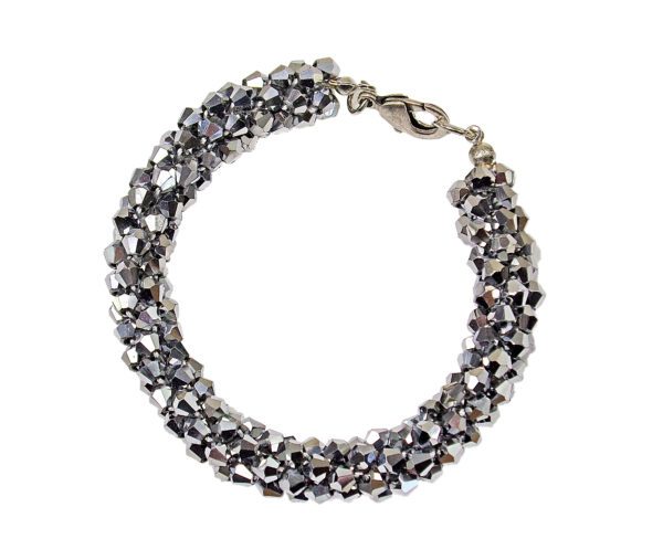 A sparkling gray glass beaded bracelet