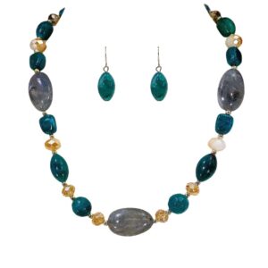 GREEN AND GRAY MULTI COLOR BEAD NECKLACE SET
