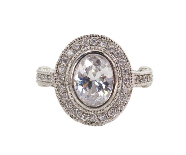 An oval clear cubic zirconia stone ring
