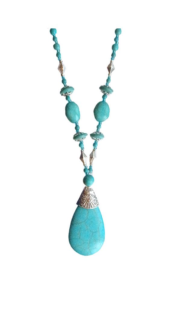 Turquoise Stone Necklace With Teardrop Pendant