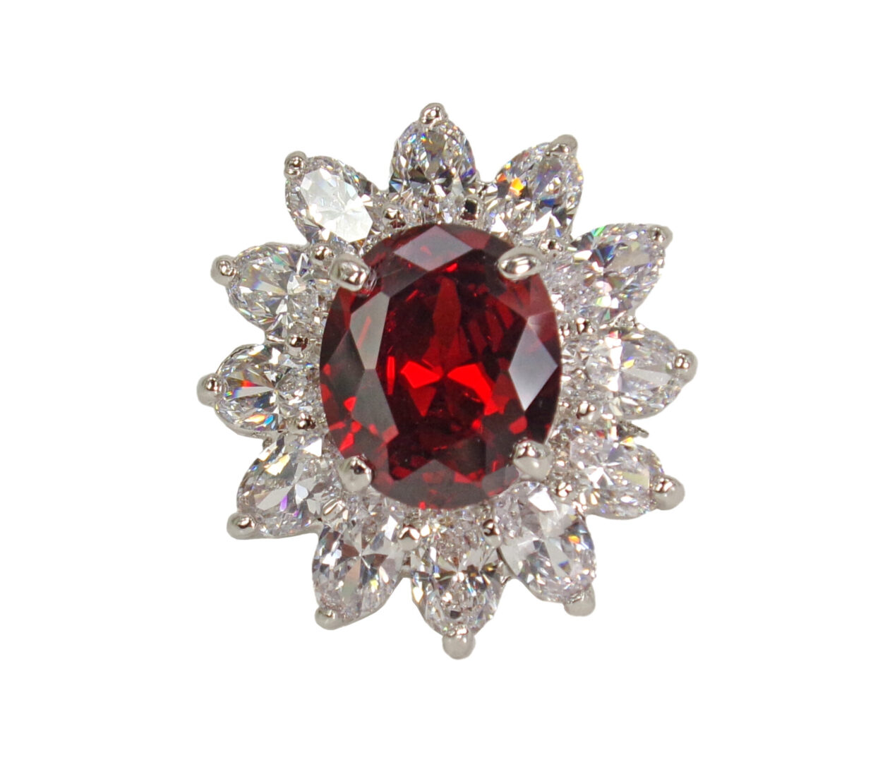 Large Red Oval Cubic Zirconia Stone Ring