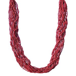 Red Berry Color Seed Bead & Wood Necklace
