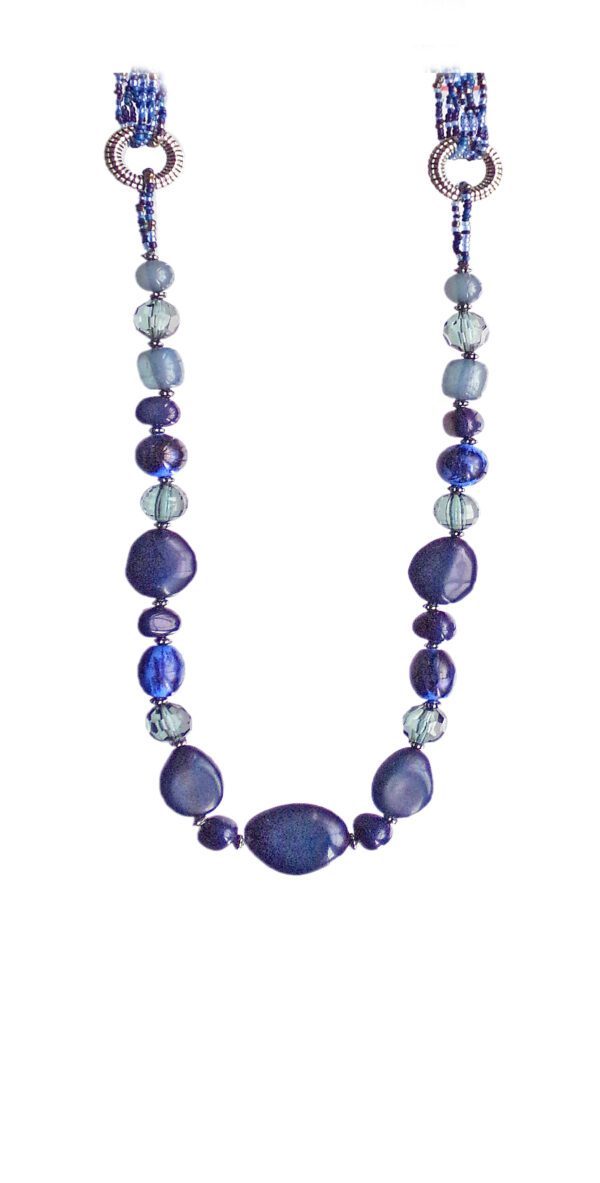 Long Dark Blue Bead And Seed Beaded Necklace