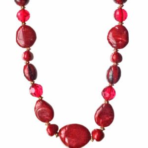Long Red Bead And Seed Beaded Necklace