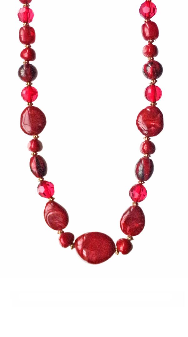 Long Red Bead And Seed Beaded Necklace