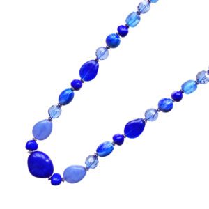 Long Blue Bead And Seed Beaded Necklace