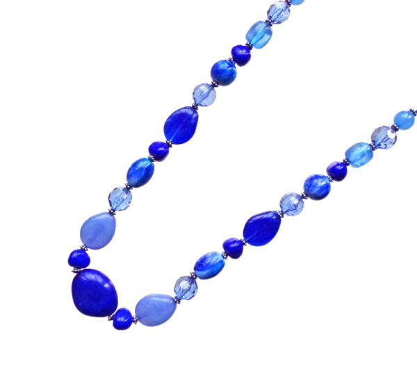 Long Blue Bead And Seed Beaded Necklace