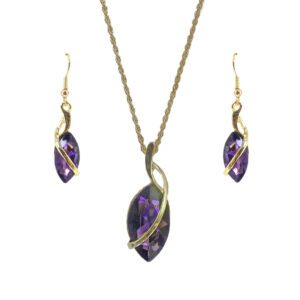 Purple Marquise Crystal Pendant and Earring Set