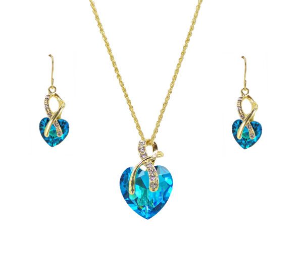 Large Light Blue Crystal Heart Pendant and Earring Set
