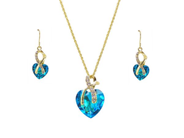 Light Blue Crystal Heart Pendant and Earring Set