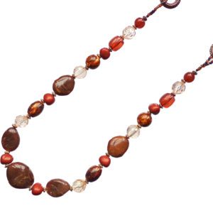 Long Brown Bead And Seed Bead Necklace